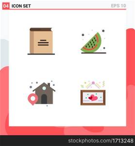 User Interface Pack of 4 Basic Flat Icons of book, house, open book, fruits, board Editable Vector Design Elements