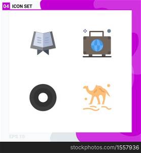 User Interface Pack of 4 Basic Flat Icons of book, interface, bag, international, user Editable Vector Design Elements