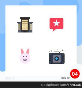 User Interface Pack of 4 Basic Flat Icons of building, rabbit, chat, star, first Editable Vector Design Elements