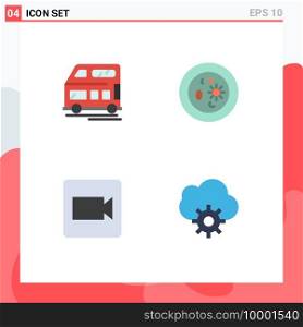 User Interface Pack of 4 Basic Flat Icons of bus, camera, vehicle, chemistry, video Editable Vector Design Elements