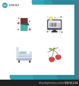 User Interface Pack of 4 Basic Flat Icons of chocolate, bed room, sweet, internet banking, cherry Editable Vector Design Elements