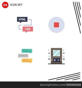 User Interface Pack of 4 Basic Flat Icons of coding, comments, flowchart, stop, talks Editable Vector Design Elements