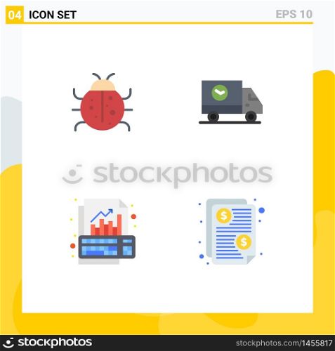 User Interface Pack of 4 Basic Flat Icons of cute, truck, nature, ecommerce, data Editable Vector Design Elements
