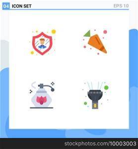 User Interface Pack of 4 Basic Flat Icons of employee, flash, carrot, cleaning, torch Editable Vector Design Elements