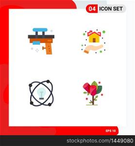 User Interface Pack of 4 Basic Flat Icons of fun, shelter, toy, hand, bulb Editable Vector Design Elements