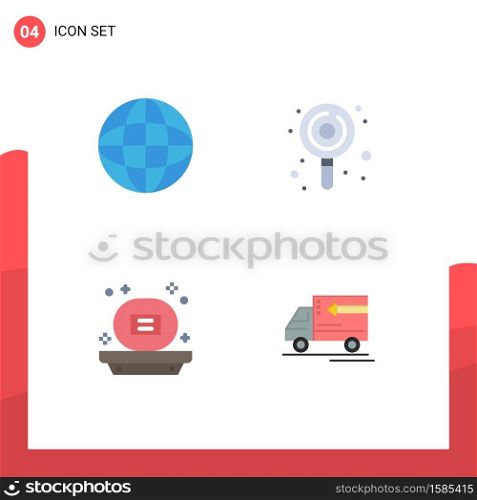 User Interface Pack of 4 Basic Flat Icons of globe, shower, candy, sweets, truck Editable Vector Design Elements