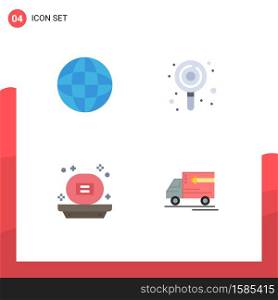 User Interface Pack of 4 Basic Flat Icons of globe, shower, candy, sweets, truck Editable Vector Design Elements