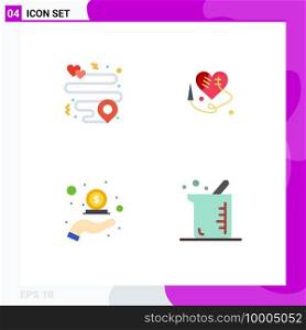 User Interface Pack of 4 Basic Flat Icons of heart, in, sewing heart, cash, bigger Editable Vector Design Elements