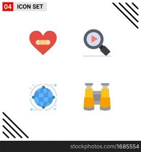 User Interface Pack of 4 Basic Flat Icons of hurt, global, love, search, business Editable Vector Design Elements