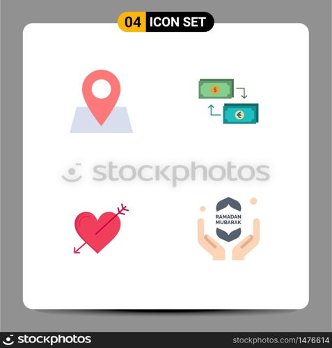 User Interface Pack of 4 Basic Flat Icons of map, money, exchange, euro, arrow Editable Vector Design Elements