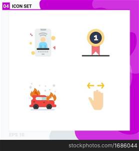 User Interface Pack of 4 Basic Flat Icons of mobile, fire, phone, st, hand Editable Vector Design Elements