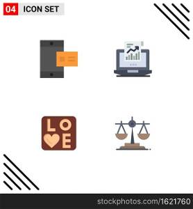 User Interface Pack of 4 Basic Flat Icons of mobile, sign, profile, sales, heart Editable Vector Design Elements
