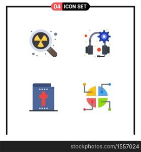 User Interface Pack of 4 Basic Flat Icons of nuclear, holiday, search, headset, network Editable Vector Design Elements