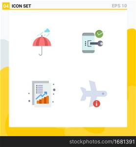 User Interface Pack of 4 Basic Flat Icons of umbrella, phone, safety, lock, analysis Editable Vector Design Elements