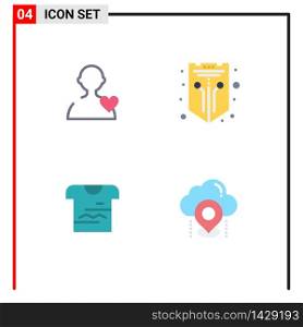 User Interface Pack of 4 Basic Flat Icons of user, tshirt, internet, shield, uniform Editable Vector Design Elements