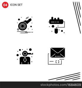 User Interface Pack of 4 Basic Solid Glyphs of alarm, modern, whistle, roller, attachment Editable Vector Design Elements
