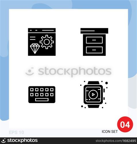 User Interface Pack of 4 Basic Solid Glyphs of app, typing, develop, business, key Editable Vector Design Elements