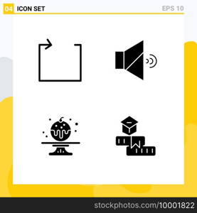 User Interface Pack of 4 Basic Solid Glyphs of arrow, education, mute, sweet, learning Editable Vector Design Elements