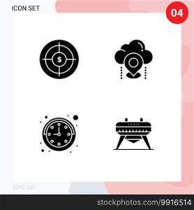 User Interface Pack of 4 Basic Solid Glyphs of audience, gps, marketing, pin, time Editable Vector Design Elements