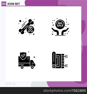 User Interface Pack of 4 Basic Solid Glyphs of awareness, insurance, day, grand sale, security Editable Vector Design Elements