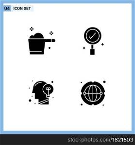 User Interface Pack of 4 Basic Solid Glyphs of cleaning, human, housekeeping, search, mind Editable Vector Design Elements