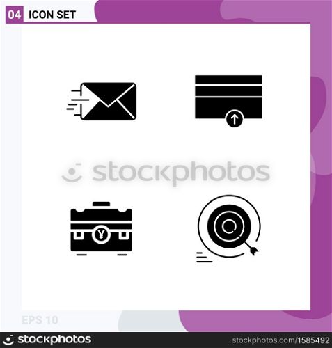 User Interface Pack of 4 Basic Solid Glyphs of email, business, finance, up, portfolio Editable Vector Design Elements