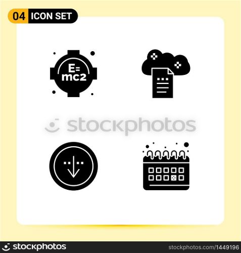 User Interface Pack of 4 Basic Solid Glyphs of formula, down, cloud reporting, online docs, import Editable Vector Design Elements