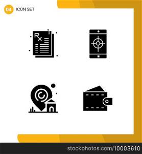 User Interface Pack of 4 Basic Solid Glyphs of medicine, house, application, target, accessories Editable Vector Design Elements