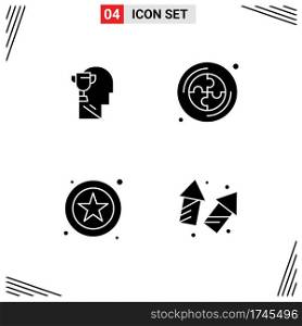 User Interface Pack of 4 Basic Solid Glyphs of mind, web, head, puzzle, christmas Editable Vector Design Elements