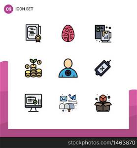 User Interface Pack of 9 Basic Filledline Flat Colors of avatar, investment, egg, business, coffee Editable Vector Design Elements