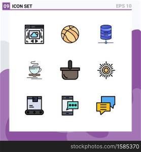 User Interface Pack of 9 Basic Filledline Flat Colors of holiday, basket, server, hotel, cup Editable Vector Design Elements