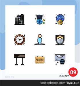 User Interface Pack of 9 Basic Filledline Flat Colors of people, watch, internet, time, clock Editable Vector Design Elements