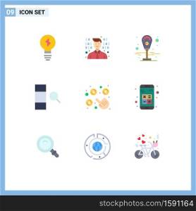 User Interface Pack of 9 Basic Flat Colors of app, money, parking, per, click Editable Vector Design Elements
