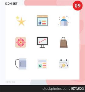 User Interface Pack of 9 Basic Flat Colors of bag, display, knowledge, diagonal, easter Editable Vector Design Elements