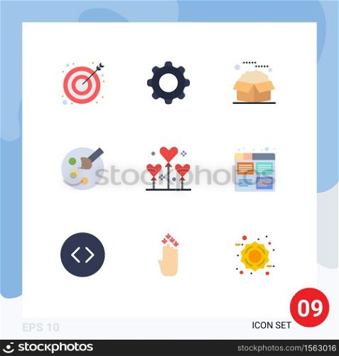 User Interface Pack of 9 Basic Flat Colors of balloon, education, navigation, drawing, packages Editable Vector Design Elements