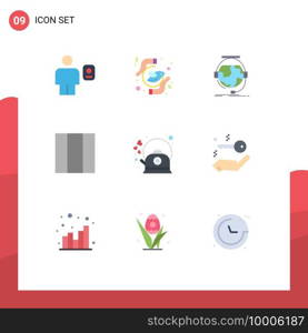 User Interface Pack of 9 Basic Flat Colors of brew, grid, peace, support, online Editable Vector Design Elements