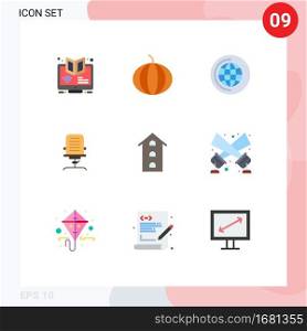 User Interface Pack of 9 Basic Flat Colors of buildings, furniture, education, chair, arm Editable Vector Design Elements
