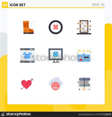User Interface Pack of 9 Basic Flat Colors of card, news, piercings, internet, online Editable Vector Design Elements
