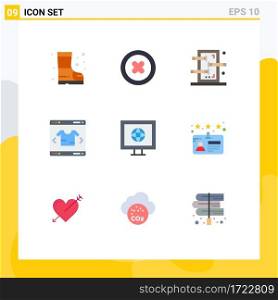 User Interface Pack of 9 Basic Flat Colors of card, news, piercings, internet, online Editable Vector Design Elements