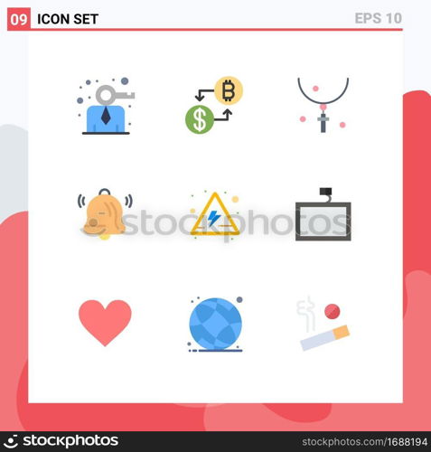 User Interface Pack of 9 Basic Flat Colors of danger, notification, cross, communication, necklace Editable Vector Design Elements