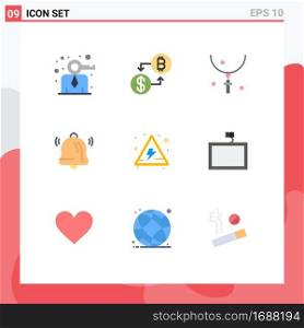 User Interface Pack of 9 Basic Flat Colors of danger, notification, cross, communication, necklace Editable Vector Design Elements