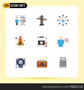 User Interface Pack of 9 Basic Flat Colors of drug, space, abilities, rocket, opportunity Editable Vector Design Elements