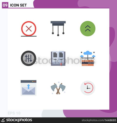 User Interface Pack of 9 Basic Flat Colors of education, seo, interior, preferences, up Editable Vector Design Elements