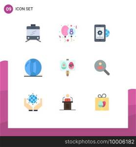 User Interface Pack of 9 Basic Flat Colors of eggs, summer, global business, sea, beach Editable Vector Design Elements