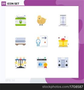User Interface Pack of 9 Basic Flat Colors of employee, wellness, access, towels, time Editable Vector Design Elements