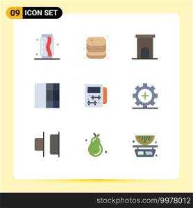 User Interface Pack of 9 Basic Flat Colors of fitness, grid, food, residence, house Editable Vector Design Elements