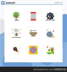 User Interface Pack of 9 Basic Flat Colors of food, meal, cresent, food, drink Editable Vector Design Elements