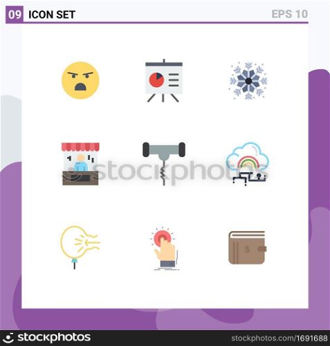 User Interface Pack of 9 Basic Flat Colors of food, payment, snowflake, marketing, e Editable Vector Design Elements