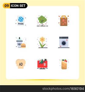User Interface Pack of 9 Basic Flat Colors of frappe, food, plant, fast food, paper Editable Vector Design Elements