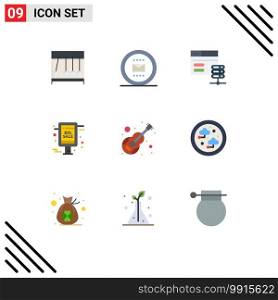 User Interface Pack of 9 Basic Flat Colors of guitar, sale advertisement, work, grand sale, web Editable Vector Design Elements